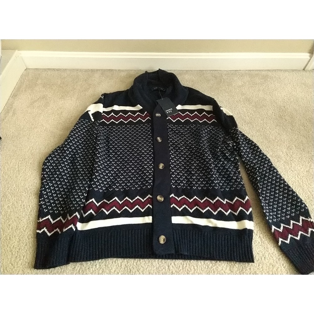 Crown & Ivy Women Blue Reindeer Fair Isle Button Cardigan Sweater Large NWT